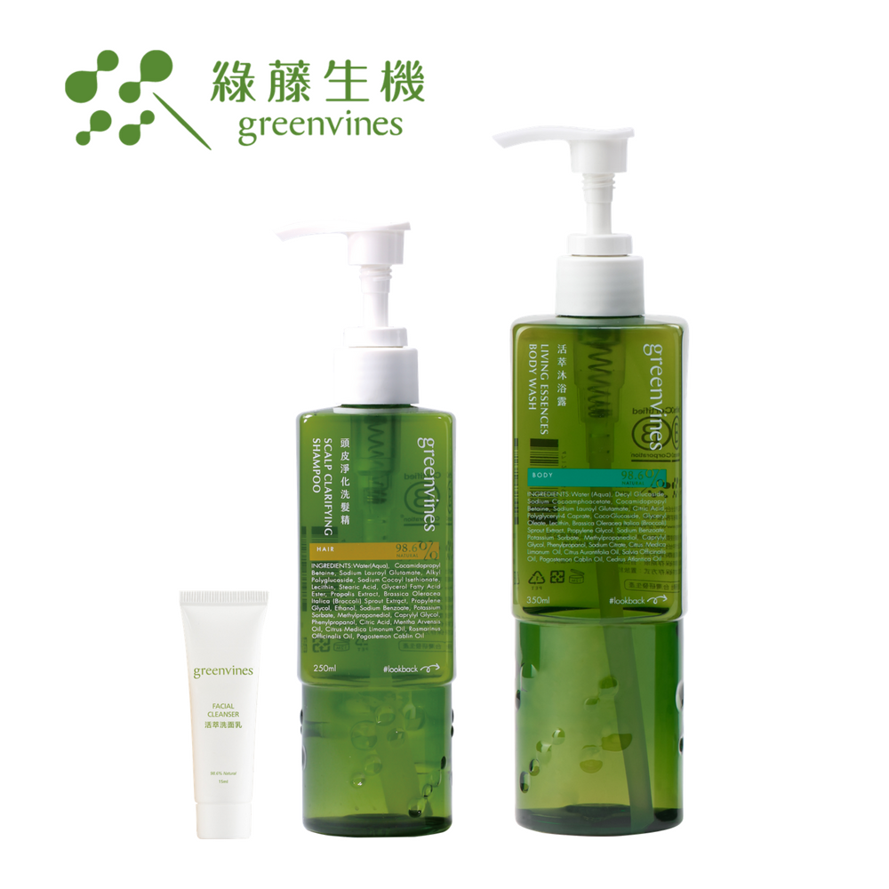 暢銷洗沐組-頭皮淨化洗髮精250ml+活萃沐浴露 300ml+洗面乳mini瓶15ml