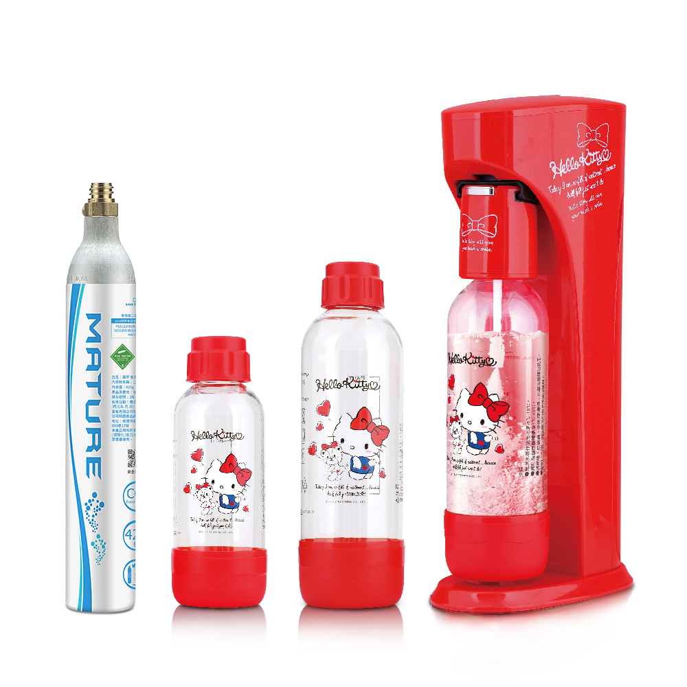 Hello Kitty Classic 410系列氣泡水機(內含425氣瓶一支和500ml、1L寶特瓶)外加1個KITTY寶特瓶1L