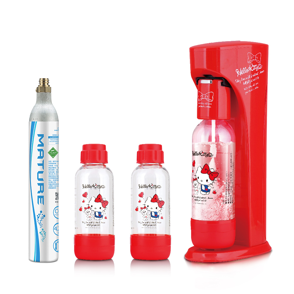 Hello Kitty Classic 410系列氣泡水機(內含425氣瓶一支和500ml、1L寶特瓶)外加1個KITTY寶特瓶500ML