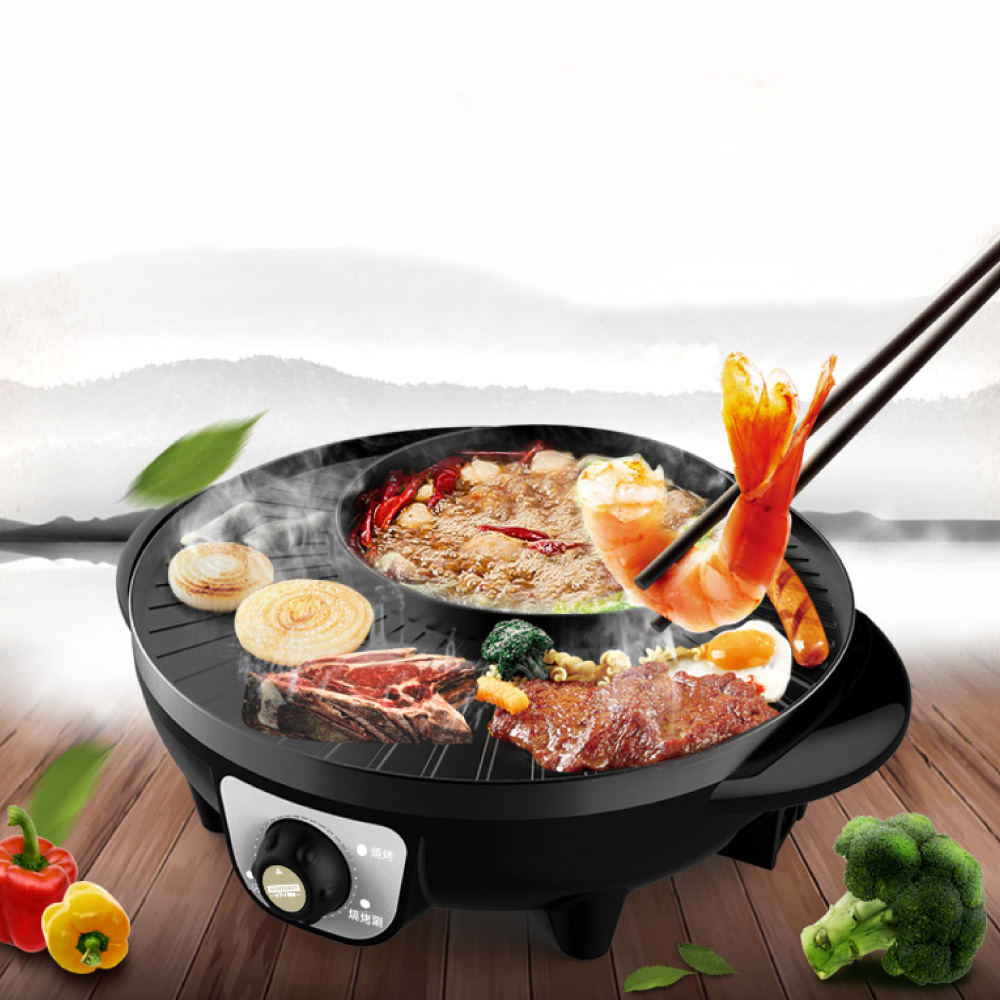 【SONGEN松井】日月雙心圍爐鍋/電火鍋/料理鍋/電烤爐/火烤兩用鍋(KR-135HS)