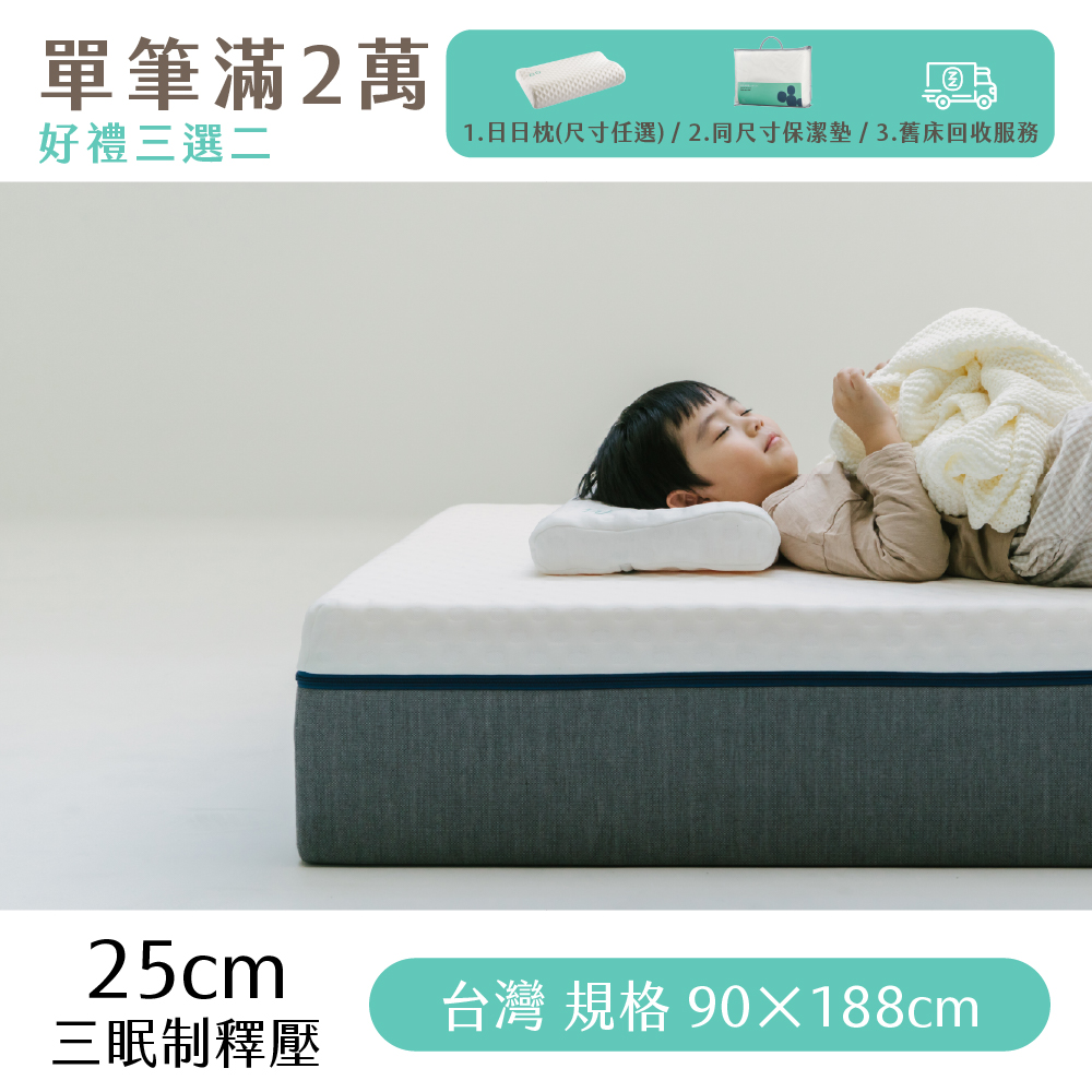 （體驗點專用）【日日居】三眠制釋壓床墊(25cm) 90x188cm［標準單人］