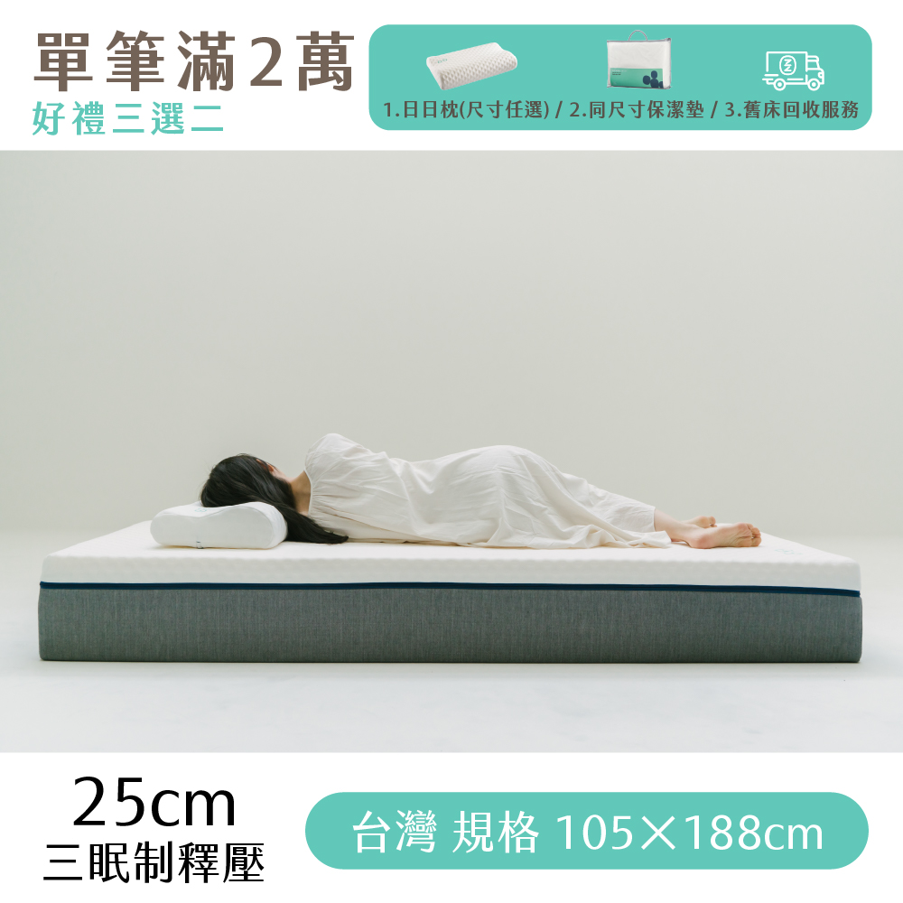 （體驗點專用）【日日居】三眠制釋壓床墊(25cm) 105x188cm - [單人加大]