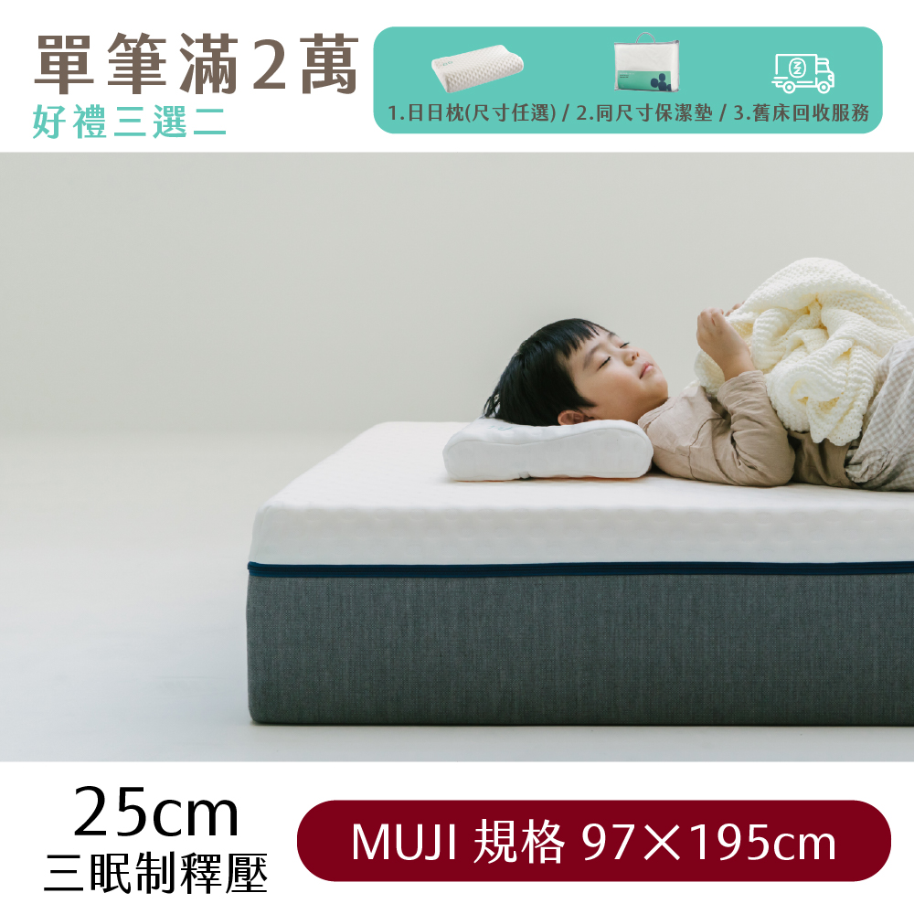 （體驗點專用）【日日居】MUJI規格_三眠制釋壓床墊(25cm) [97 x 195cm]