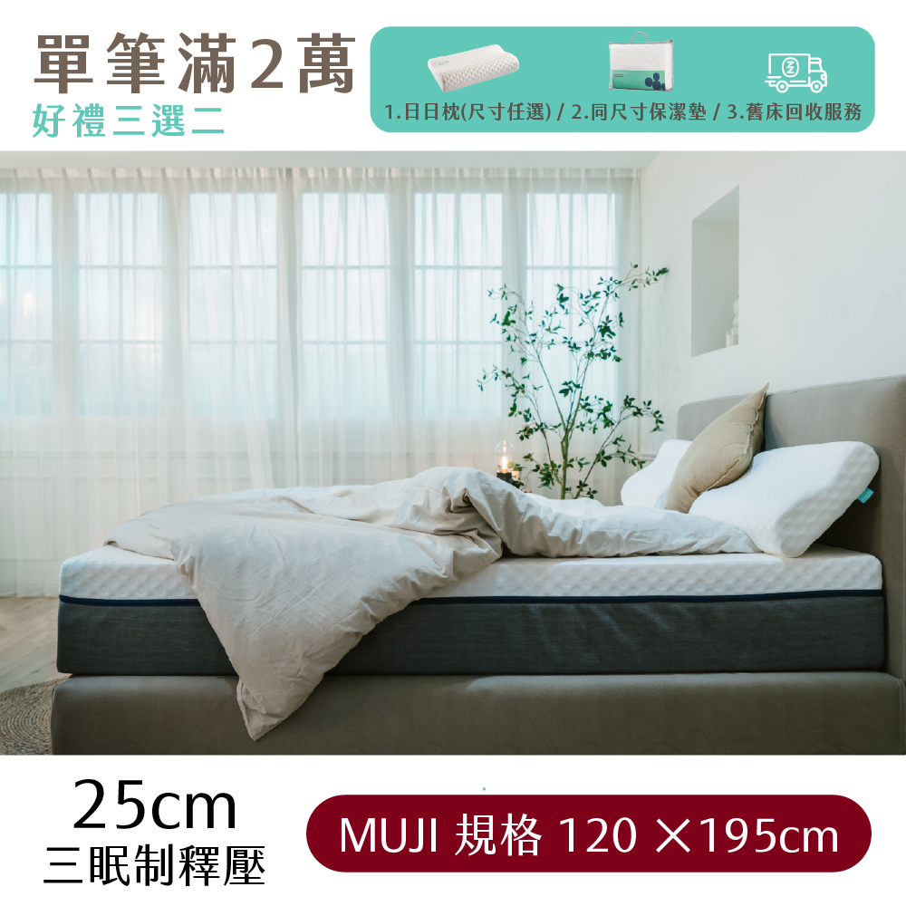 （體驗點專用）【日日居】MUJI規格_三眠制釋壓床墊(25cm) [120 x 195cm]
