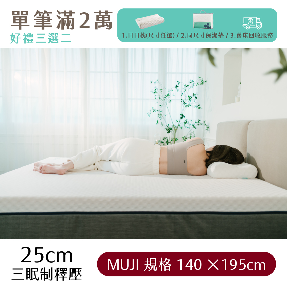 （體驗點專用）【日日居】MUJI規格_三眠制釋壓床墊(25cm) [140 x 195cm]